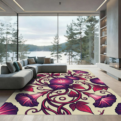 Vibrant Magenta Morning Glory Botanical Rug