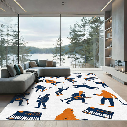 Orange Blue Musician Group Scene Rug