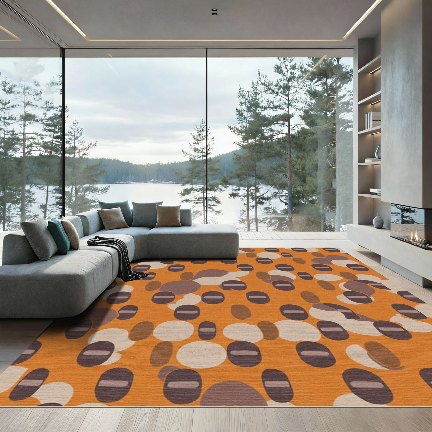 Orange Earthy Oval Cluster Rug