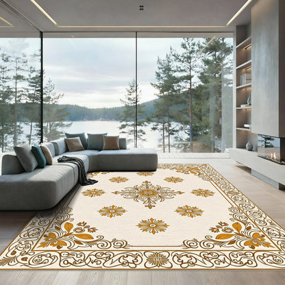 Ornate Gold Floral Medallion Frame Rug