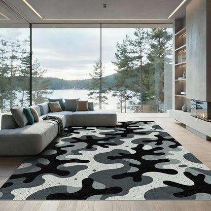 Monochromatic Urban Camouflage Abstract Texture Rug