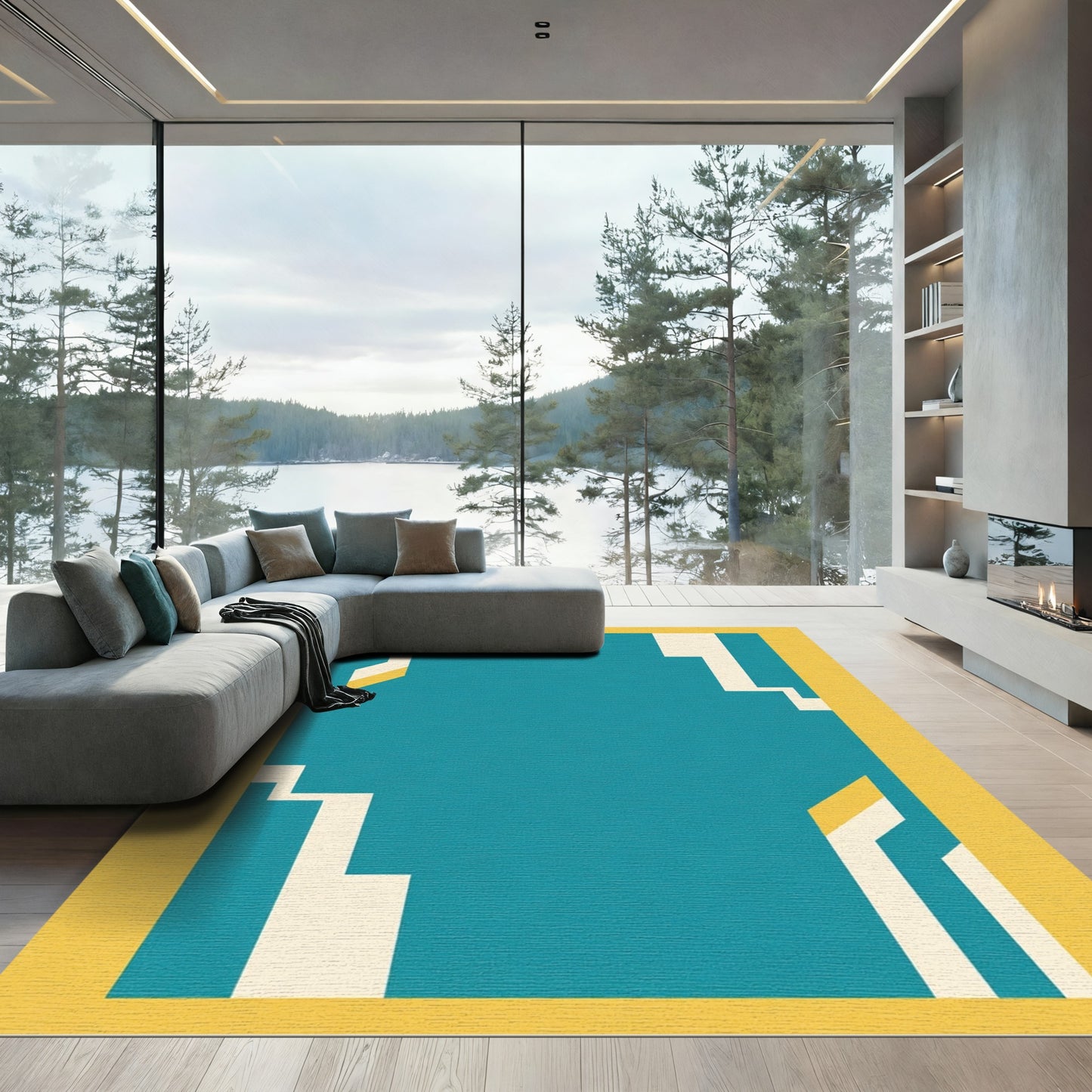 Teal Yellow Geometric Accent Rug