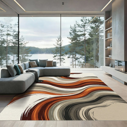 Earthy Abstract Wavy Linear Swirl Rug