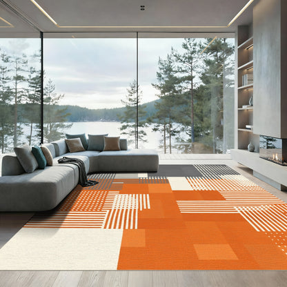 Modern Orange Grid Collage Rug