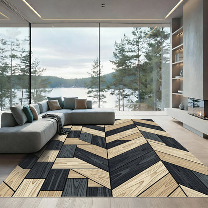 Wood Grain Chevron Geometric Composition Rug