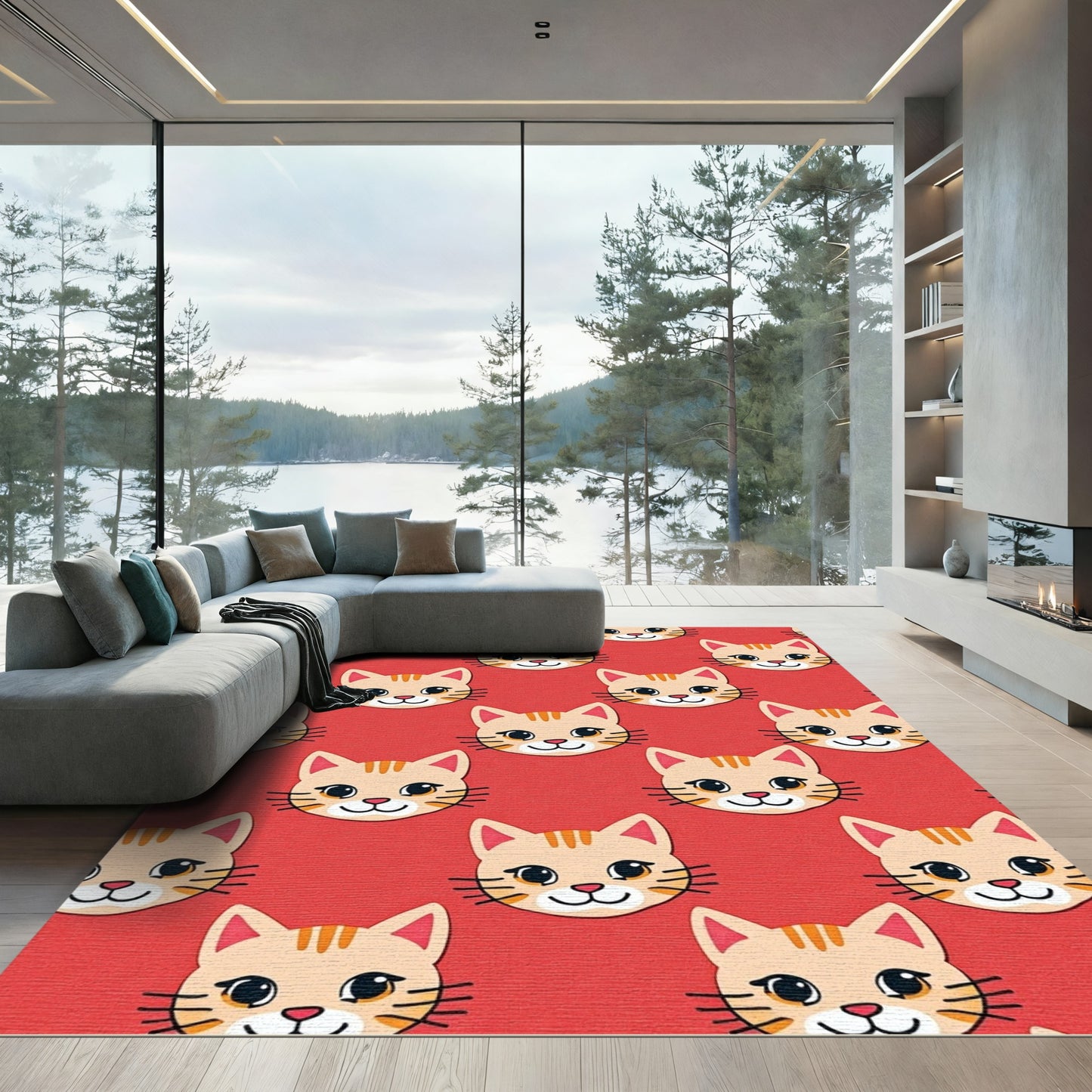 Cute Red Orange Tabby Cat Faces Rug