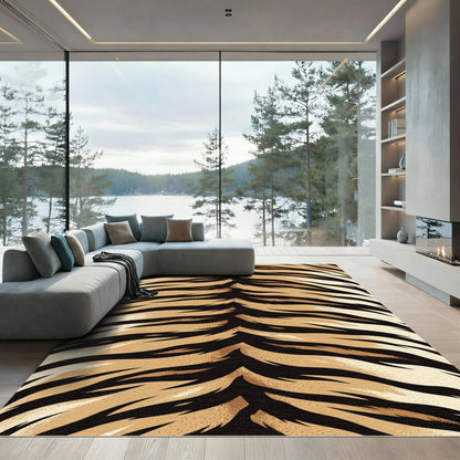 Bold Amber Tiger Stripe Animal Texture Rug