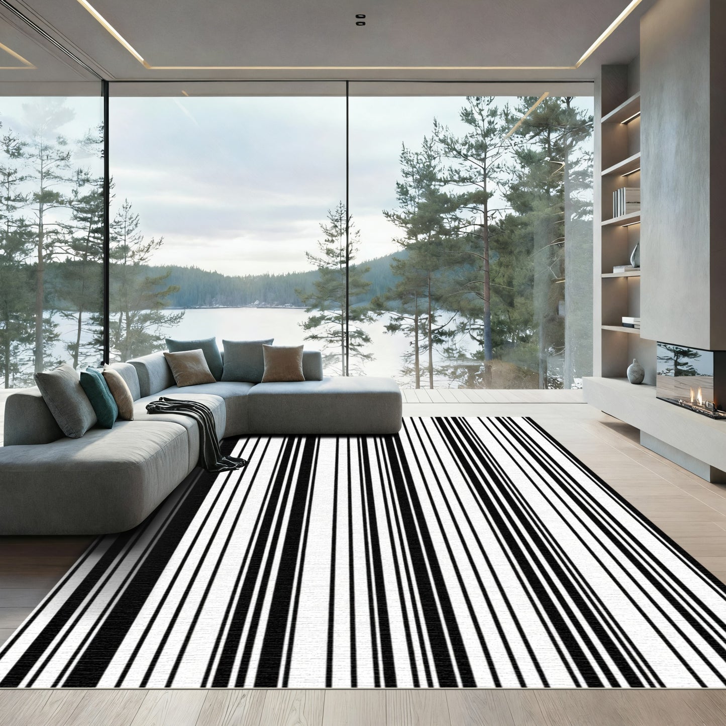 Black and White Vertical Stripe Rug