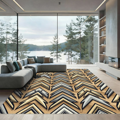 Golden Silver Chevron Layers Rug