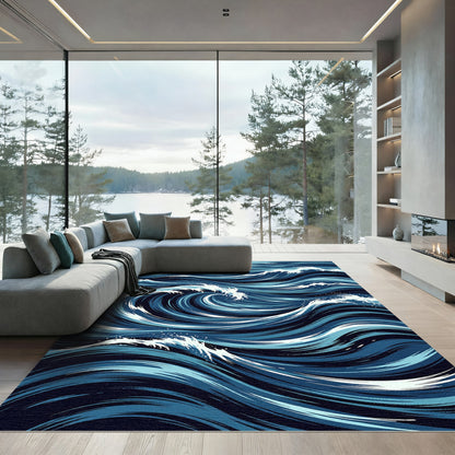 Deep Blue Ocean Wave Strokes Rug