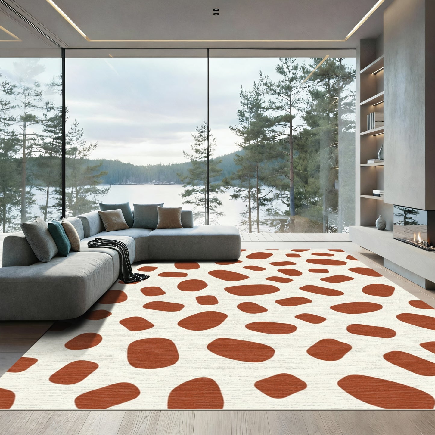 Rustic Brown Cream Spotted Overlay Rug