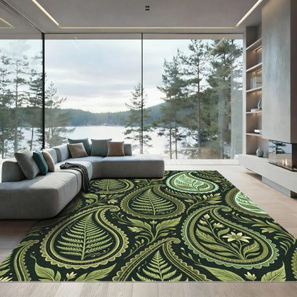 Elegant Sage Green Fern Paisley Rug