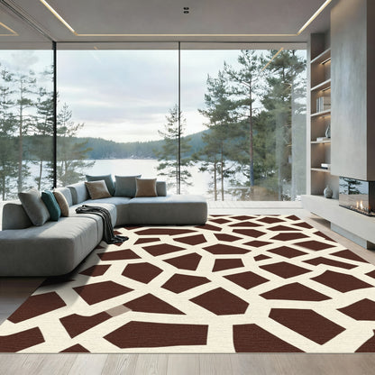 Brown White Geometric Patchwork Rug