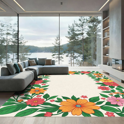 Retro Floral Garland of Vibrant Blooms Rug