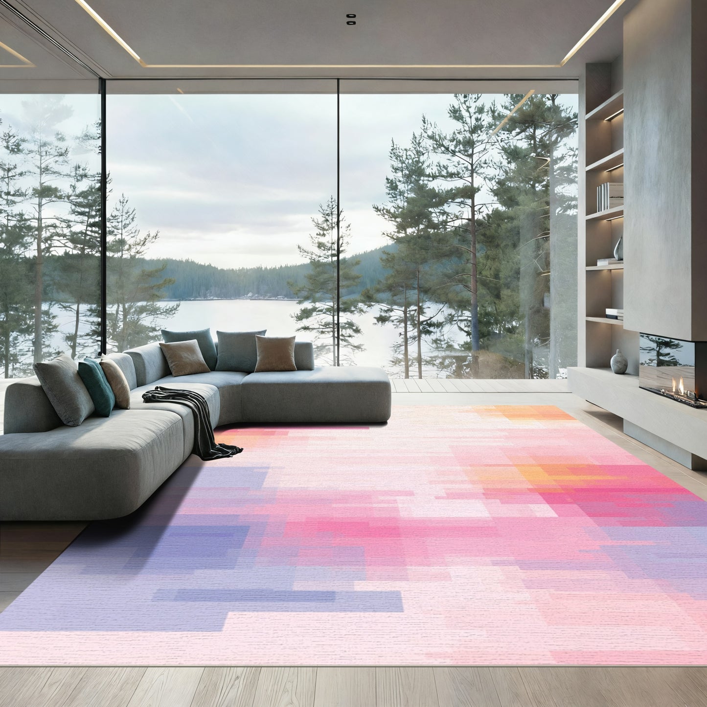 Pastel Hued Geometric Blocks Rug