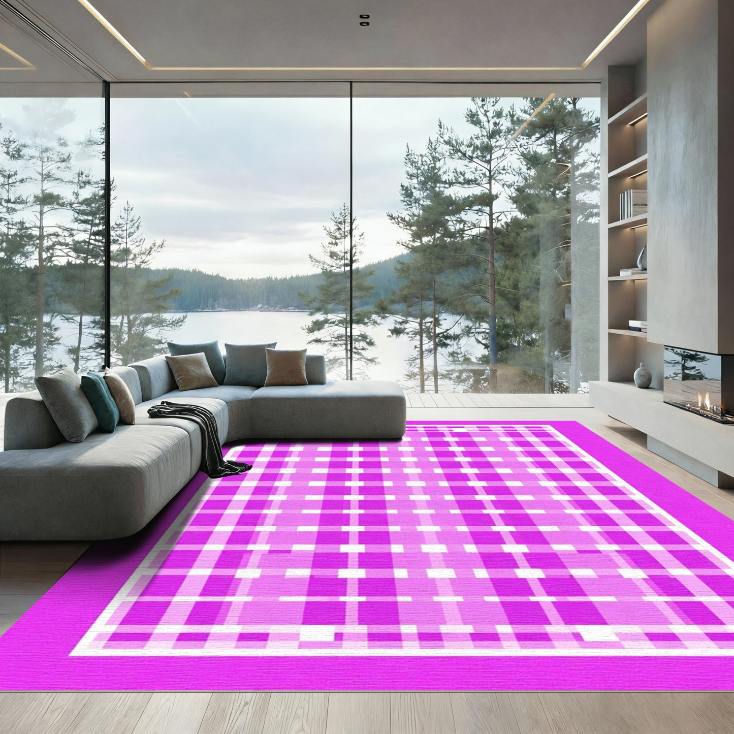 Vibrant Pink Gingham Lattice Rug