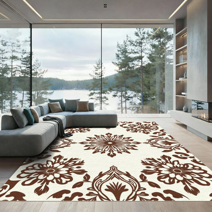 Brown Floral Medallion Scrollwork Rug