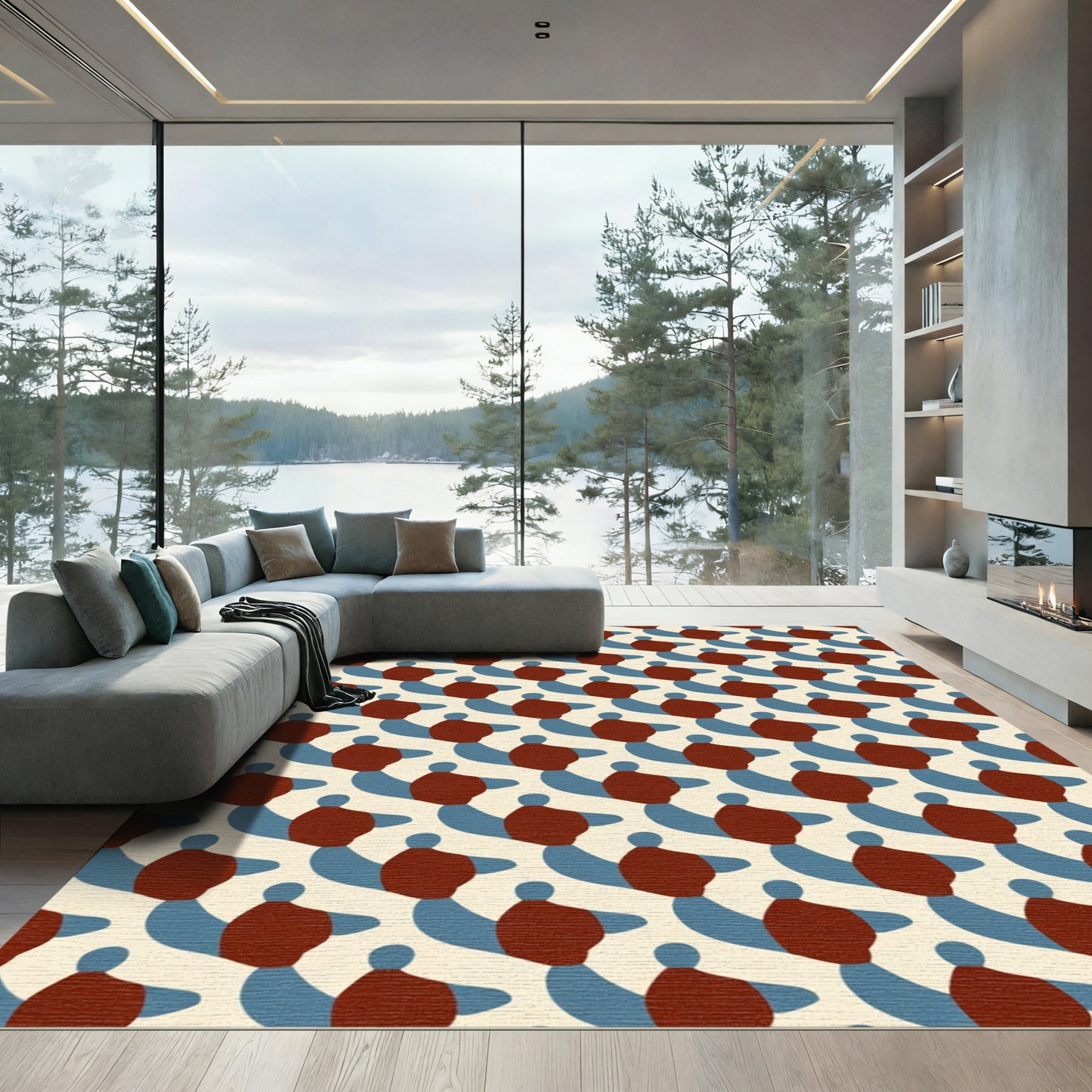 Amber Red Blue Abstract Swirl Rug
