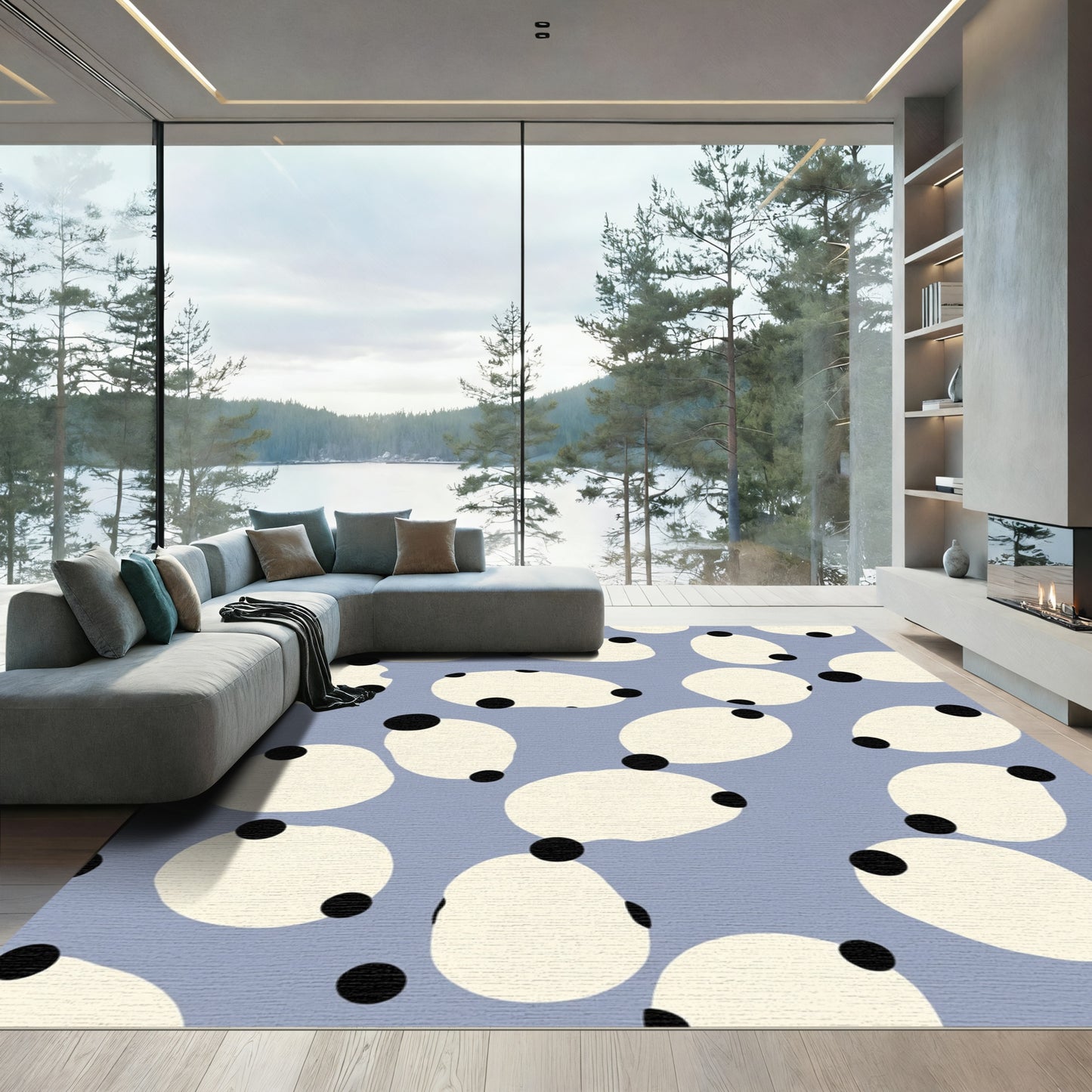 Soft Blue Abstract Blob Cluster Rug
