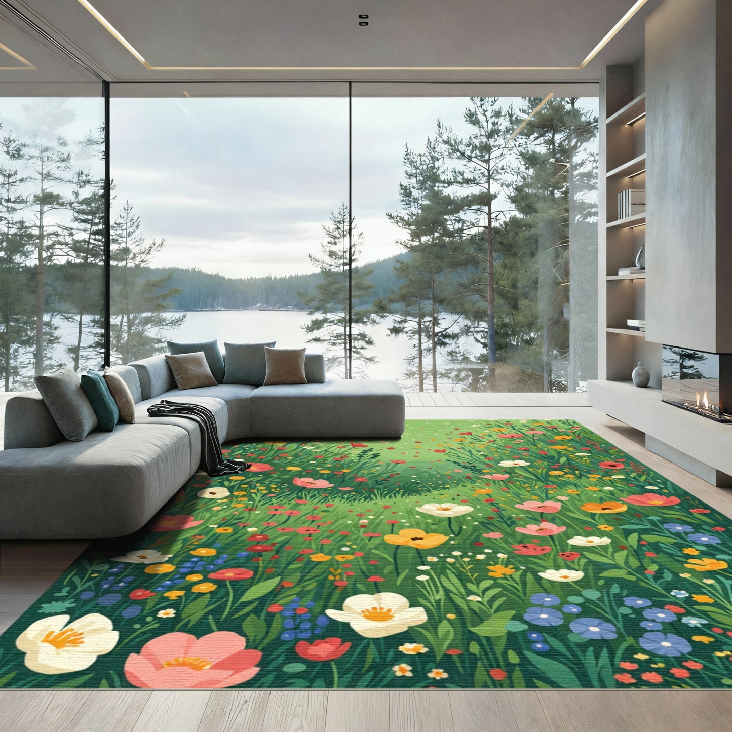 Vibrant Meadow Wildflower Garden Rug