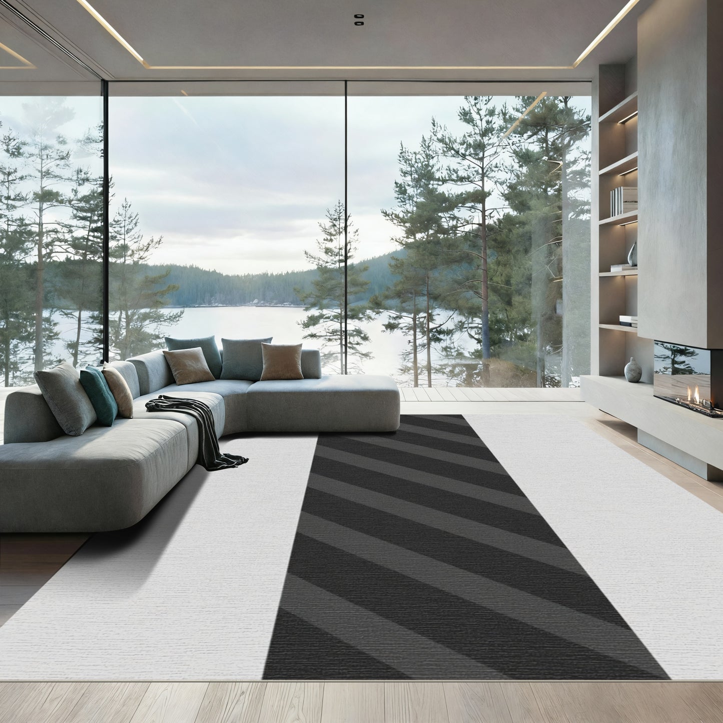 Bold Gray Diagonal Stripe Rug