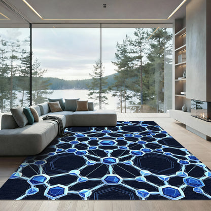 Deep Blue Crystal Hexagonal Network Rug