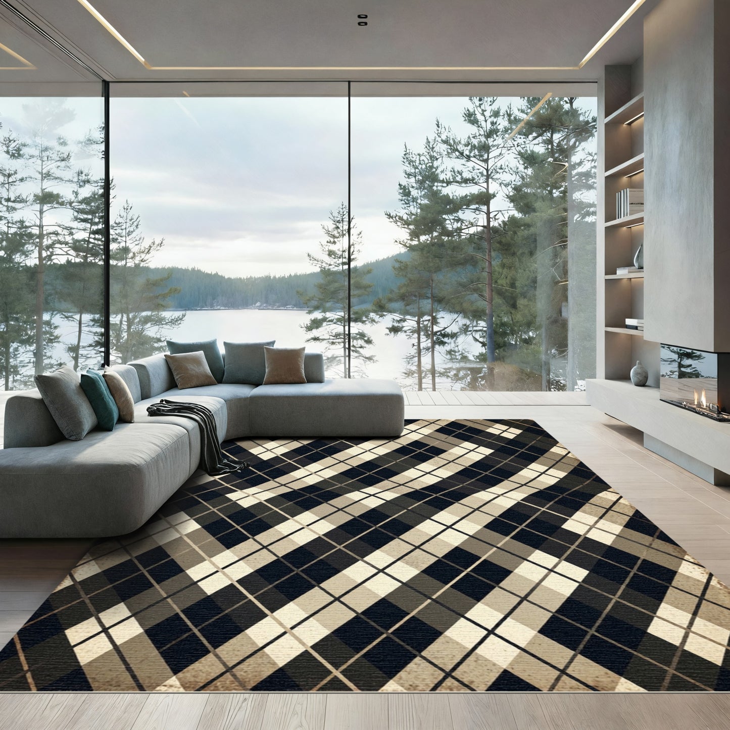 Distorted Black Diamond Pattern Rug