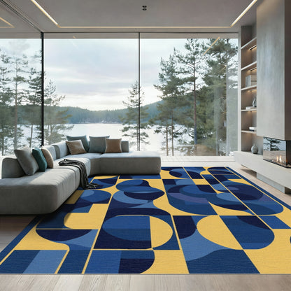 Abstract Cobalt Blue Geometric Shapes Rug