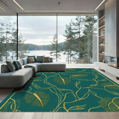 Teal And Gold Botanical Vine Rug