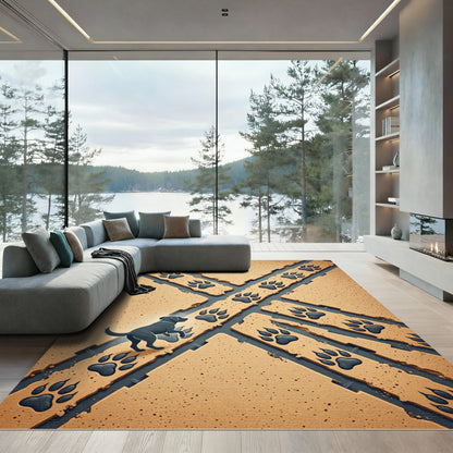 Playful Black Paw Print Sand Texture Rug