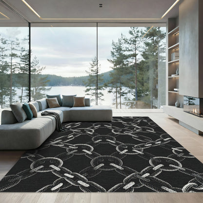 Black White Dotted Chain Link Rug