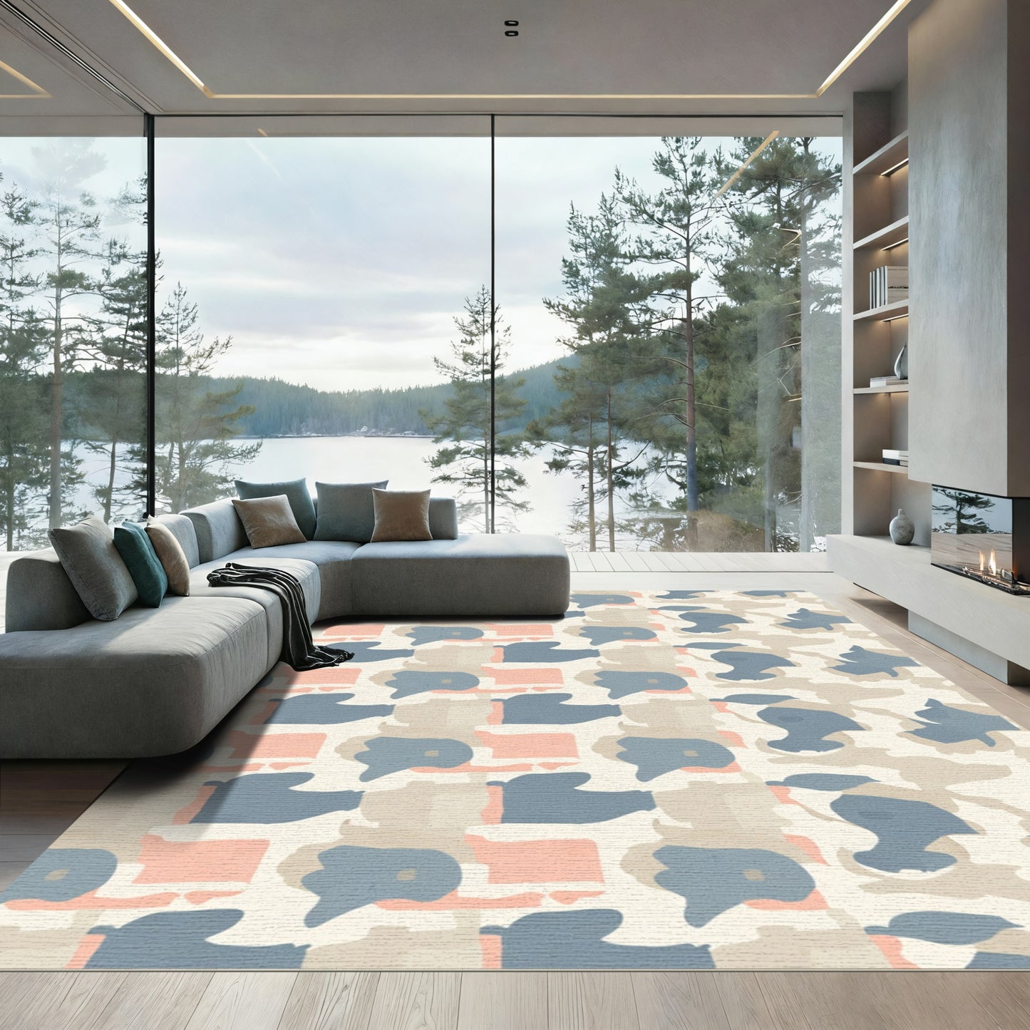Abstract Peach Blue Terra Composition Rug