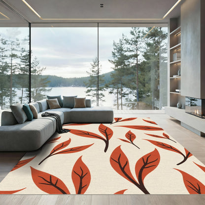 Terracotta Leafy Vine Pattern Rug