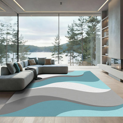 Oceanic Waves Gray White Blue Rug