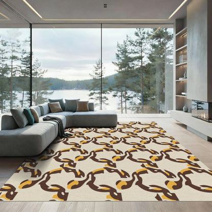 Brown Ochre Interlocking Abstract Shapes Rug