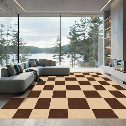 Brown Beige Checkerboard Square Rug