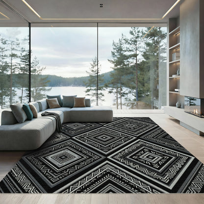 Monochromatic Tribal Diamond Geometric Art Rug