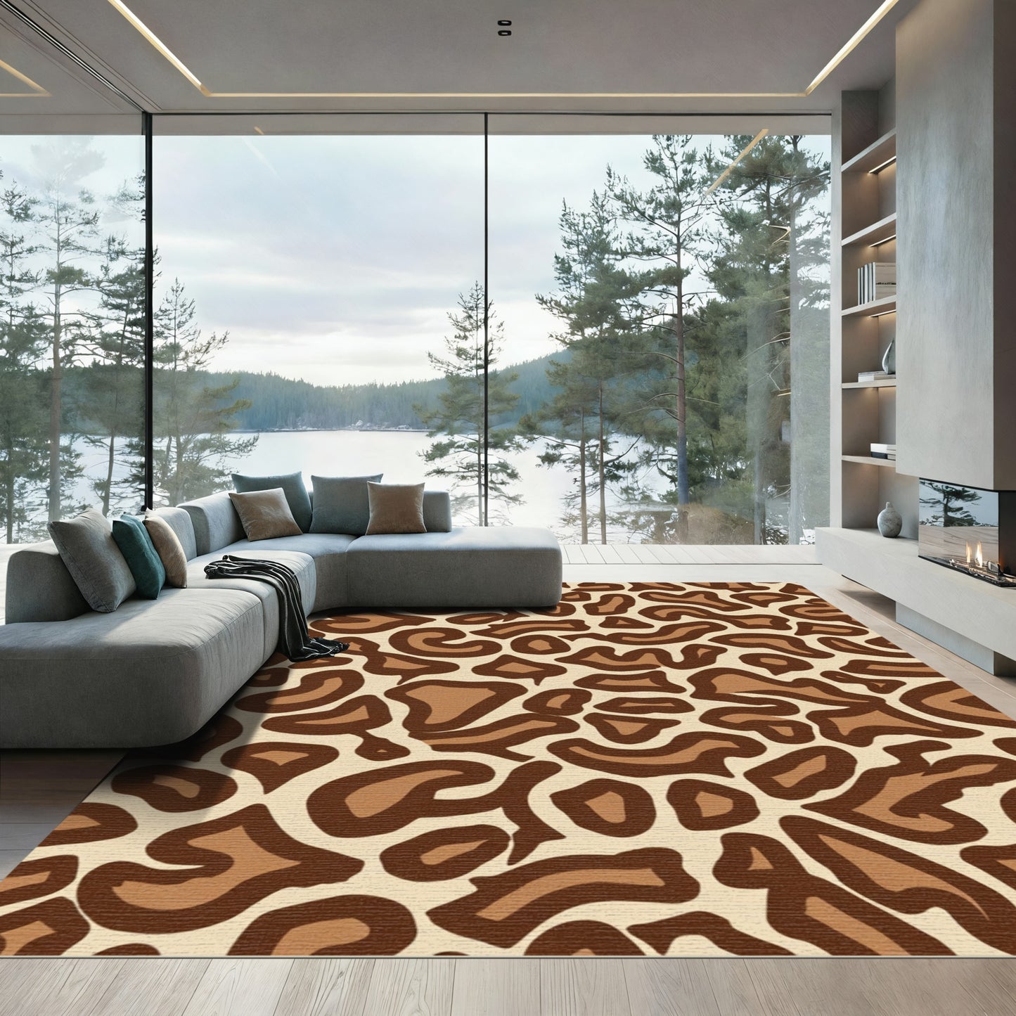 Brown Leopard Spots Abstract Rug