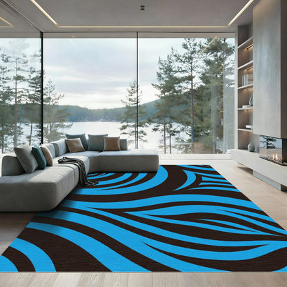 Bold Cyan Swirl Stripe Rug