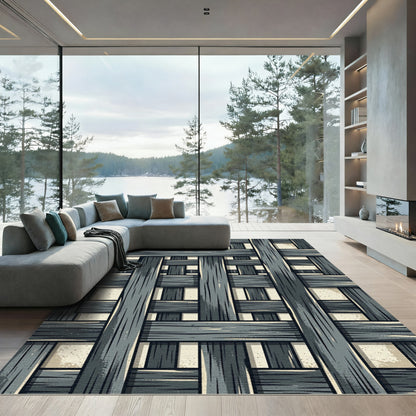 Grayscale Woven Wood Plank Rug