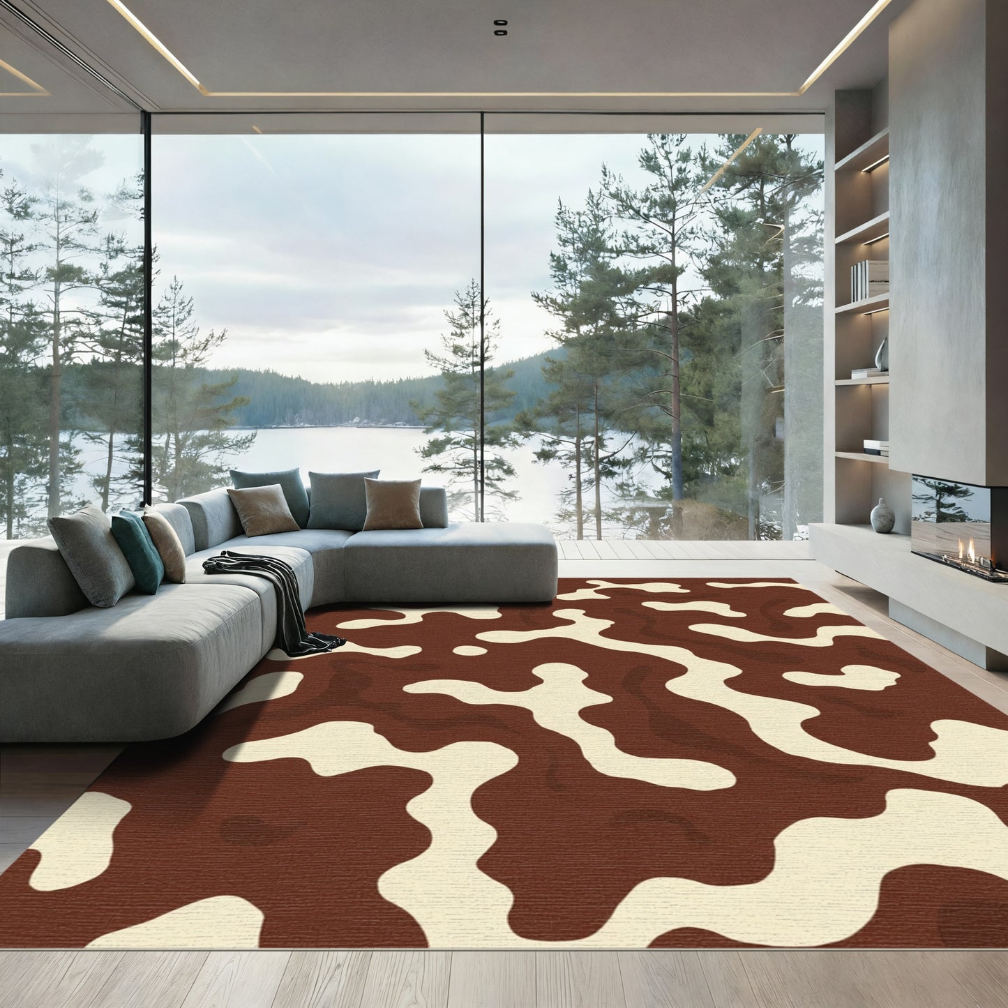 Brown Cream Organic Blotches Rug