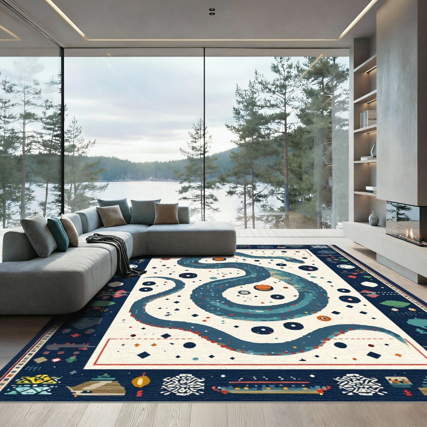 Blue Serpent Cosmic Galaxy Rug
