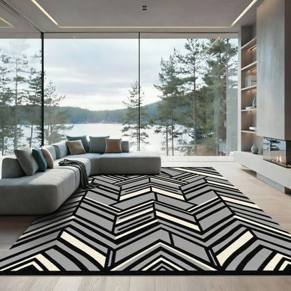 Art Deco Gray Cream Chevron Rug