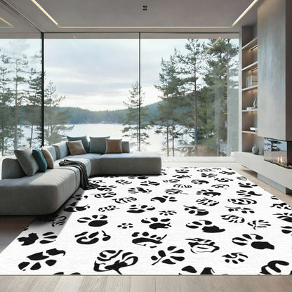 Black White Paw Prints Scattered Rug