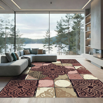 Ornate Terracotta Damask Tile Medallion Rug