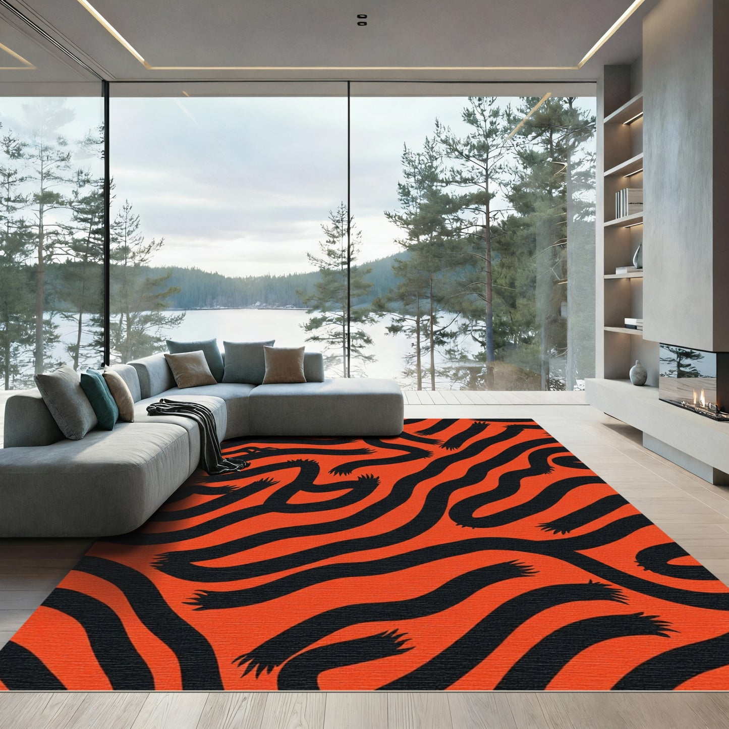 Bold Black Wavy Stripes Rug