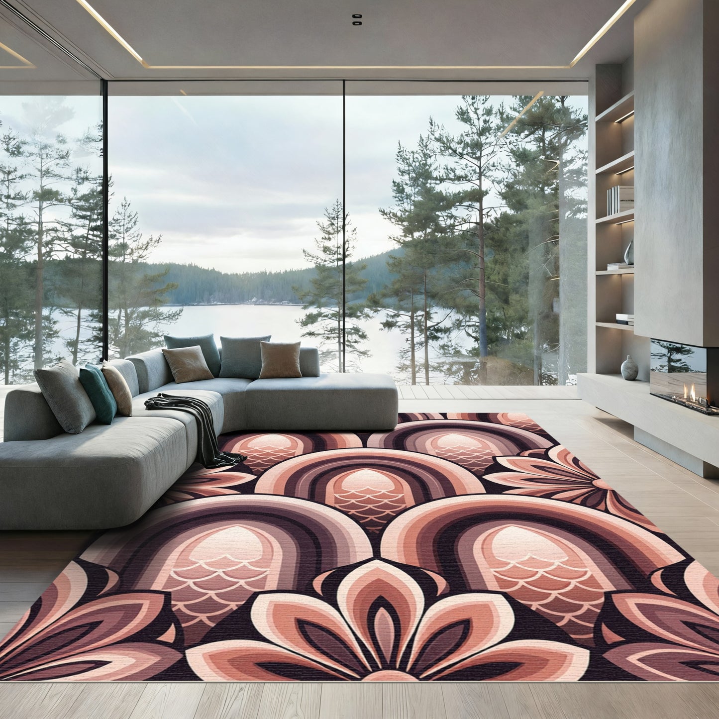 Art Deco Blush Arch Floral Tile Rug