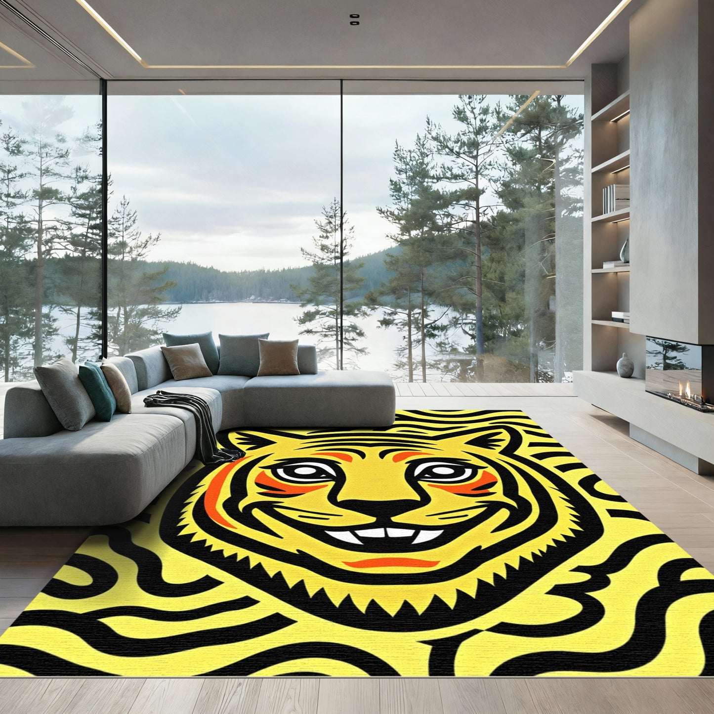 Bold Yellow Tiger Face Stripes Rug