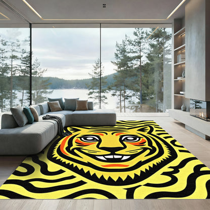 Bold Yellow Tiger Face Stripes Rug