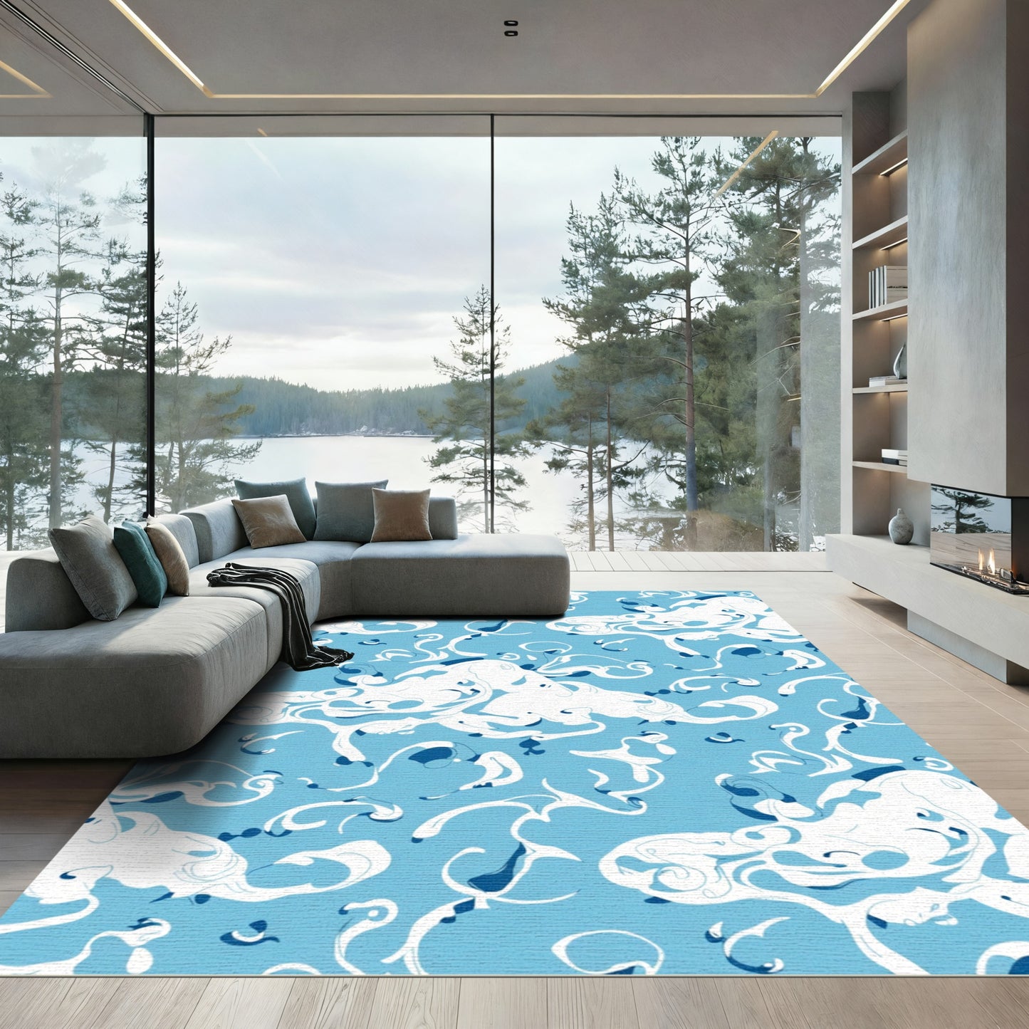 Cool Blue Swirl Abstract Artistry Rug
